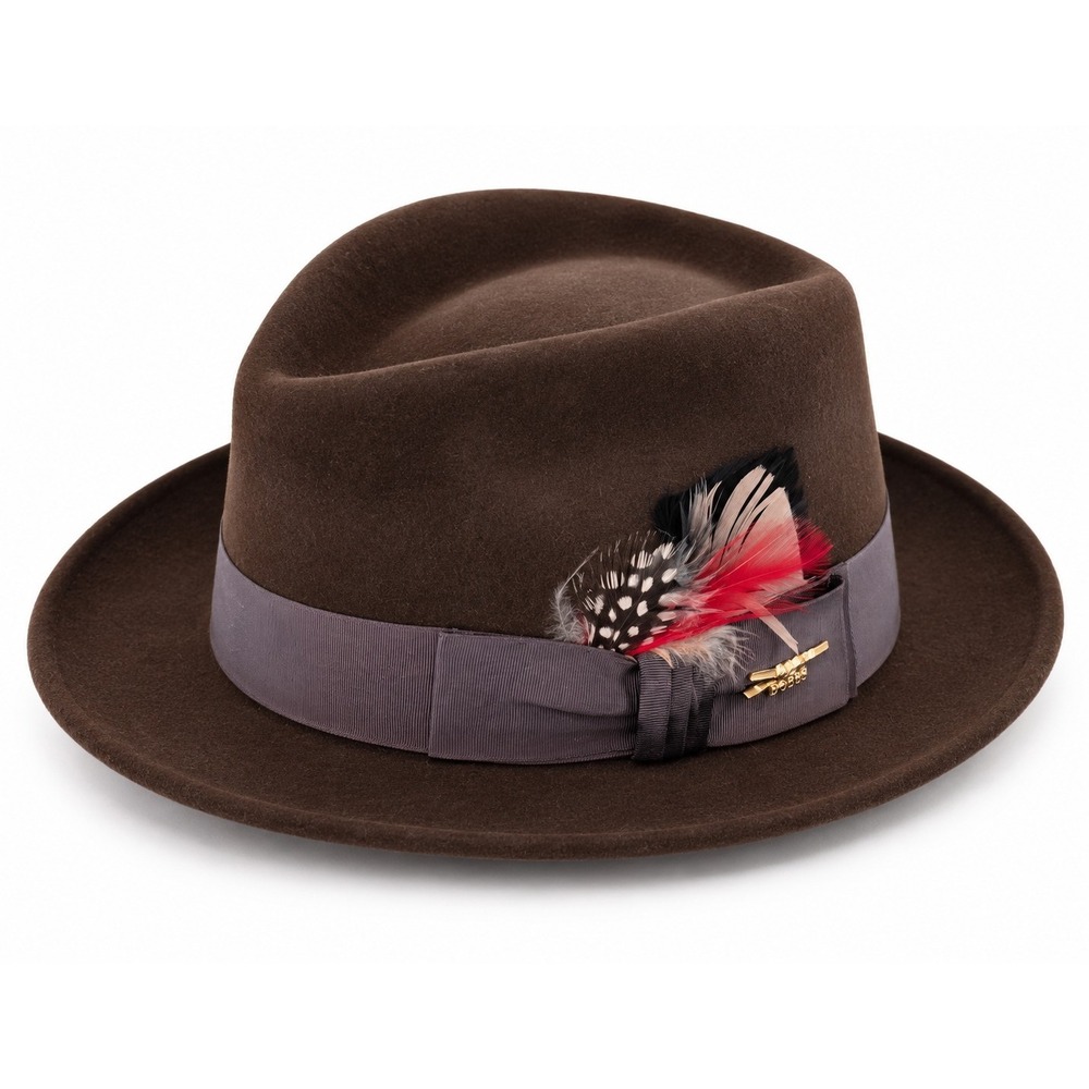 Dobbs Devon Fedora Hat Mens Size 7 Chocolate Brown Felt Feather Dress Hat